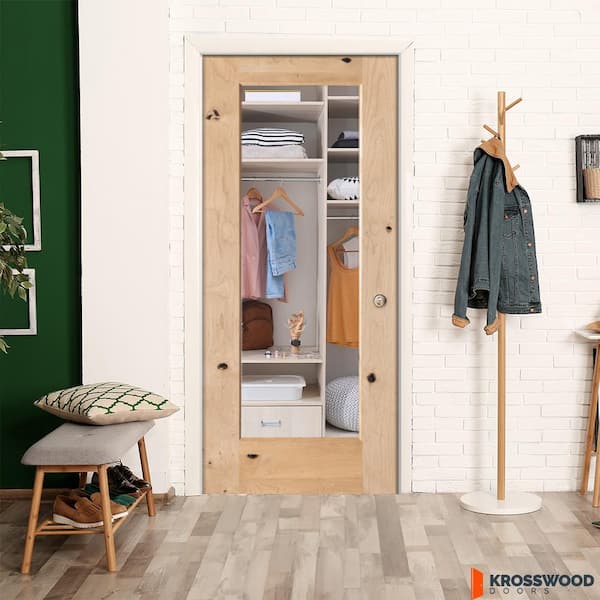 DIY 30in.x80in. Left-Hand 1-Lite Clear Glass Unfinished Knotty Alder Wood Single Interior Door Kit w/Quick Assemble Jamb