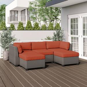 Florence 5-Piece Outdoor Wicker Patio Conversation Furniture Set with Tangerine Cushion