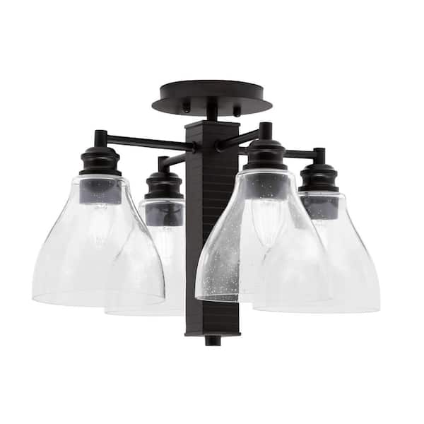 Unbranded Albany 17.5 in. 4-Light Espresso Semi-Flush with Clear Bubble Glass Shades