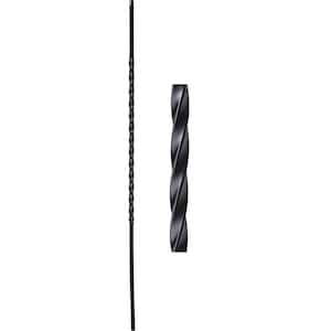 44 in. x 1/2 in. Satin Black Single Long Twist Square Base Hollow Wrought Iron Stair Baluster