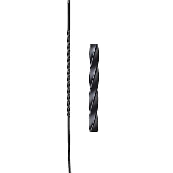 Atlas Stair Parts 44 in. x 1/2 in. Satin Black Single Long Twist Square Base Hollow Wrought Iron Stair Baluster