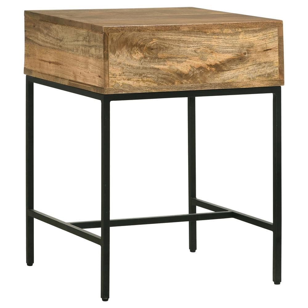 Honey Brown Mango Wood and Iron Rectangular End Table with Storage