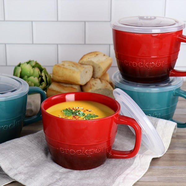 Gibson Crock Pot 2 Piece Stoneware Soup Bowl Set 30 Oz Teal