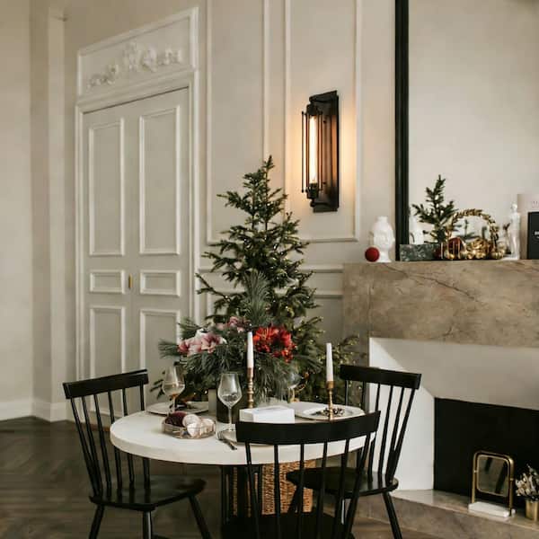 Modern Industrial Black Linear Wall Sconce, 1-Light Bathroom Vanity Light with Metal Wire Cage For Dry Areas Hallway