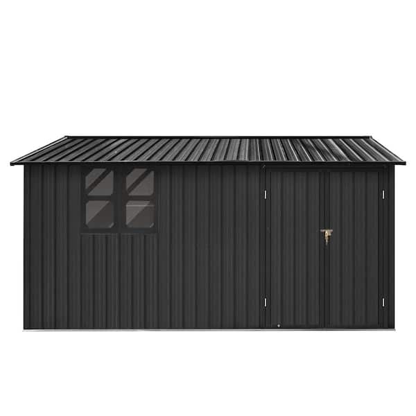 Black 12x10 Ft Metal Outdoor Garden Storage Shed with Windows