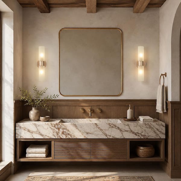 Fino 4.7 in. 2-Light Gold Modern Linear Wall Sconce Bathroom Vanity Light with Frosted Cylinder Glass for Living Room