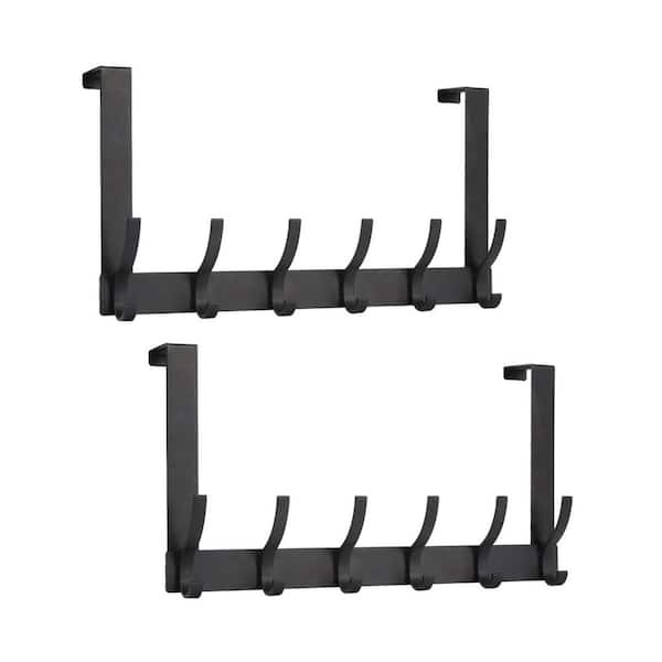 Over-the-Door J-Hook Robe and Towel Hooks Coat Rack with 12 Hooks Bathroom Accessory in Black for Bathroom (2 Pack)