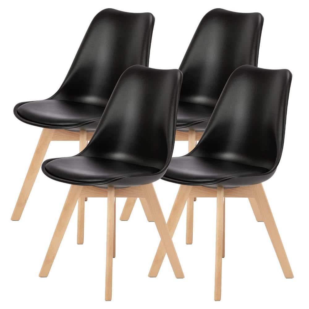 4-Pack PU Leather Upholstered Dining Chairs with Wood Legs, Set of 4 for Ki