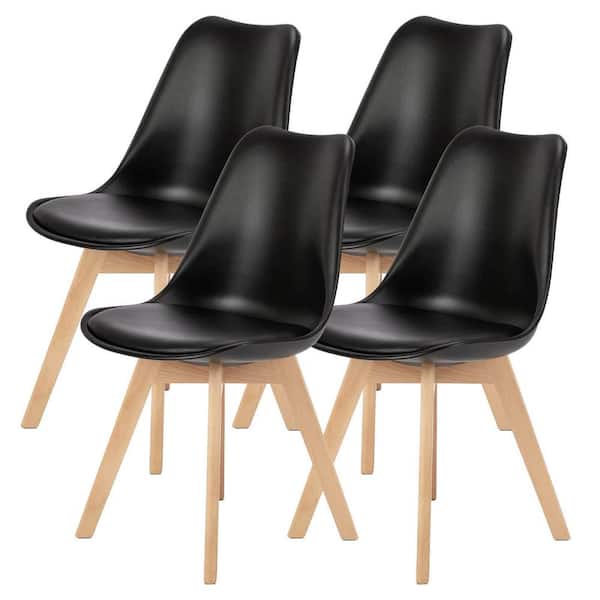 AFAIF 4-Pack PU Leather Upholstered Dining Chairs with Wood Legs, Set of 4 for Kitchen, Black