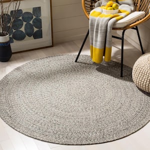 Braided Ivory/Steel Gray Doormat 3 ft. x 3 ft. Round Solid Area Rug