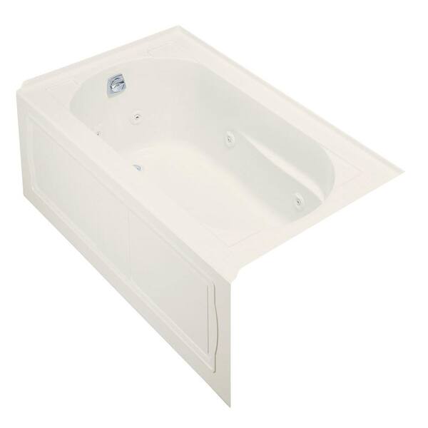 KOHLER Devonshire BubbleMassage 5 ft. Left-Hand Drain Integral Apron Bathtub with Heater in Almond