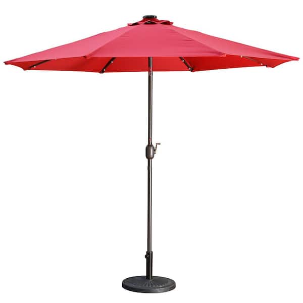 CASAINC 9 ft. Aluminum Market High Quality Solar LED Light Tilt Patio Beach Umbrella in Red Without Base