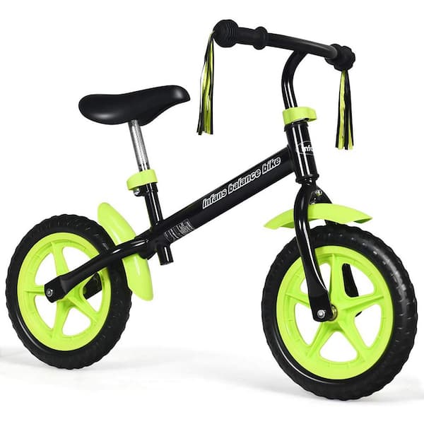 Costway 12 in. Toddler Balance Bike No Pedal Bicycle with Fenders Adjustable Seat for 2 to 5-Years Old Green