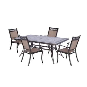 Vetiver 5-Piece Aluminum 28" H Outdoor Dining Set with 4 Sling Chairs, Rectangular Table