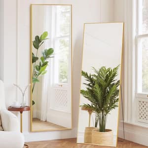 64 in. x 21 in. Full Length Rectangular Wall Mount Bathroom Vanity Mirror with Stand Aluminum Alloy Thin Frame in Gold