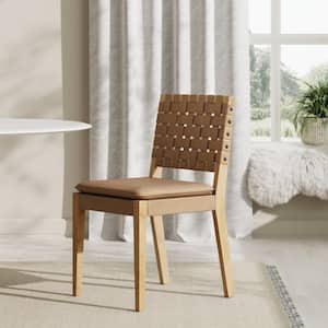 Cohen 19 in. Wood Mid-Century Modern Upholstered Side Dining Chair with Woven Faux Leather Backrest, Natural Brown