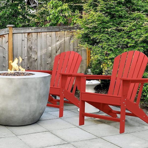 MIRAFIT Classic Red Composite of Adirondack Chair with (Set of 2)