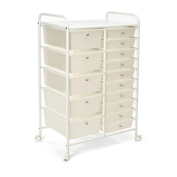 Seville Classics Pearlized White 15-Drawer Organizer Cart