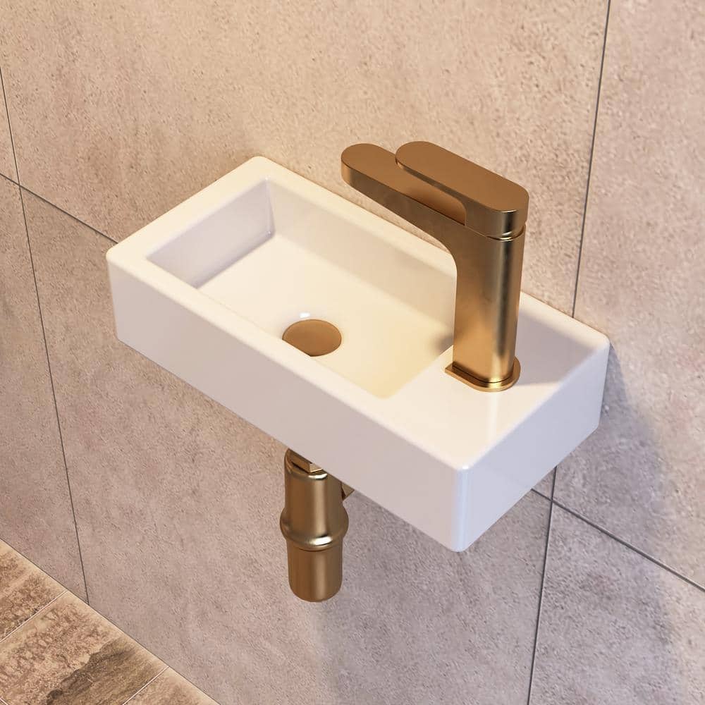 White Ceramic Rectangular Wall Mount Bathroom Sink