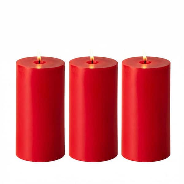 Red Unscented Smokeless Dripless Wax Single Wick Pillar Candle 3-Pack