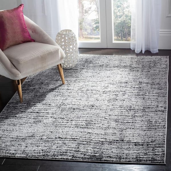Adirondack Black/Silver 4 ft. x 4 ft. Square Striped Area Rug