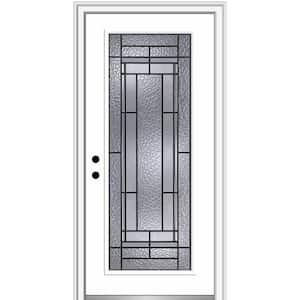 Pembrook 32 in. x 80 in. Right-Hand Inswing Full Lite Decorative Primed Fiberglass Prehung Front Door, 4-9/16 in. Frame