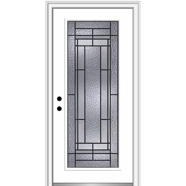 MMI DOOR Pembrook 36 in. x 80 in. Right-Hand Inswing Full Lite Decorative Primed Fiberglass Prehung Front Door, 4-9/16 in. Frame