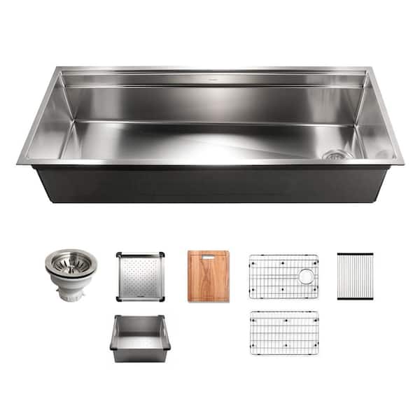 HOUZER Houzer Novus 45 in. Stainless Steel Undermount Single Bowl Dual Platform Workstation Kitchen Sink - NVS-6500