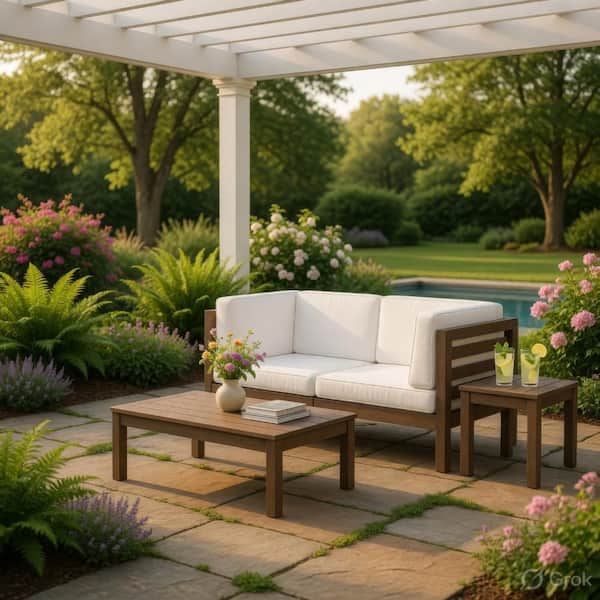 Ony Acacia Wood Outdoor Loveseat sofa Detachable Chairs with White Cushions