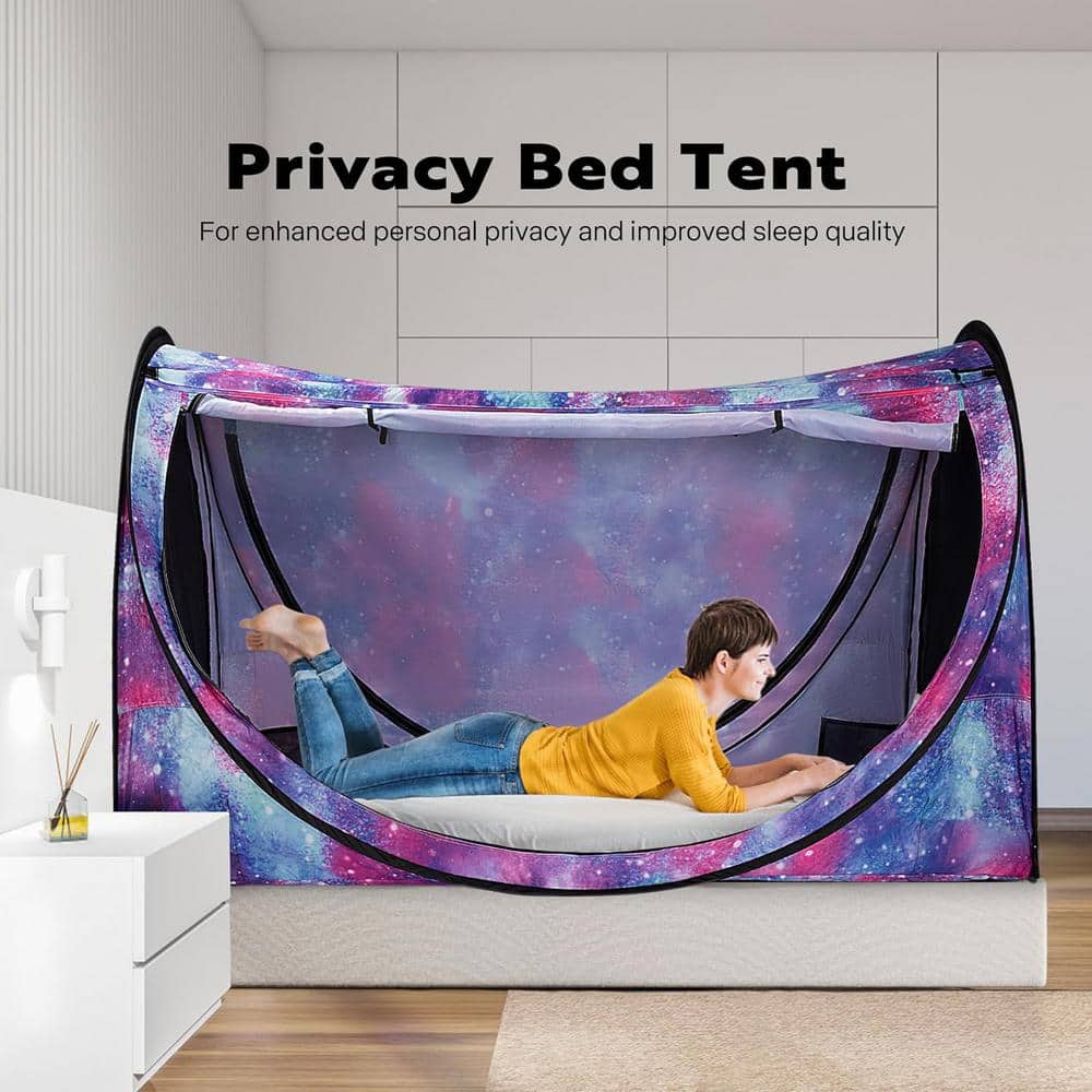 Blue Galaxy Polyester Pop-Up Privacy Bed Canopy Twin Size