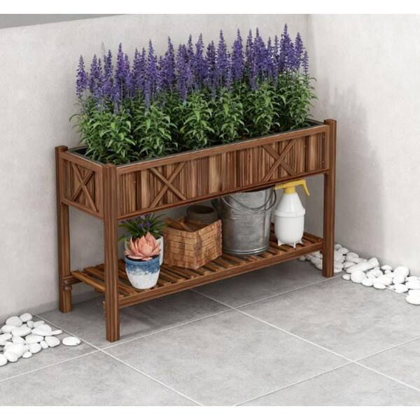 Brown Wood Rectangular Raised Dual-Tie Garden Bed (47.2 in. L x