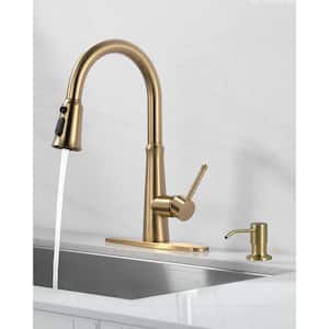 Single-Handle Pull Down Sprayer Kitchen Faucet Soap Dispenser Stainless Steel in Gold