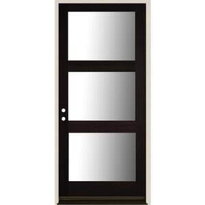 36 in. x 80 in. Contemporary 3 Lite Black Stain Right-Hand/Inswing Douglas Fir Prehung Front Door