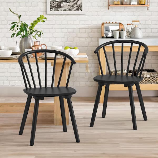 Winson Black Solid Wood Talia Dining Chair Windsor Back Farmhouse Spindle Dining Chair Side Chair Set of 2