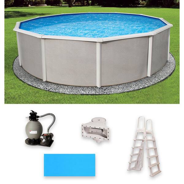 blue wave rugged steel round metal wall swimming pool package