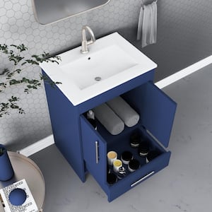 Pacific 24 in. x 18 in. D x 35 in. H Bath Vanity in Navy with Ceramic Vanity Top in White with White Basin