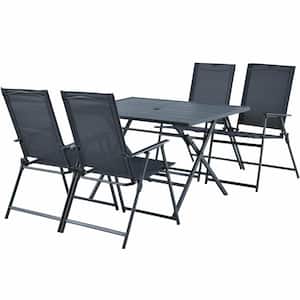 5-Piece Metal Outdoor Dining Set with 4-Armchairs and Dining Table, Umbrella Hole