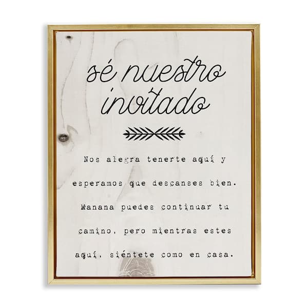 Stupell Industries Be Our Guest Here by Lil' Rue Gold Floater Frame Typography Graphic Art Print 21 in. x 17 in.