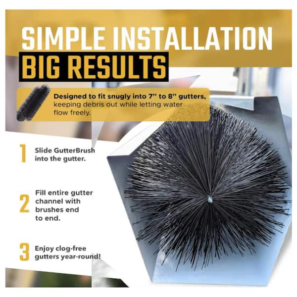 GutterBrush – Garde-gouttière Anti-feuilles – 6 Pieds (4 Sections) – Pour Gouttière Demi-ronde 5 Po