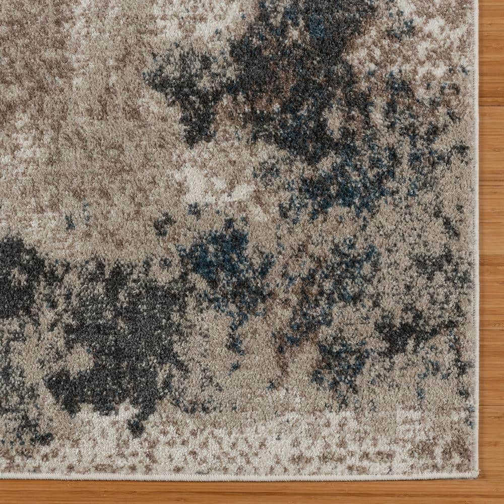 Huma Beige and Blue Tufted Polypropylene 2x8 Runner Rug