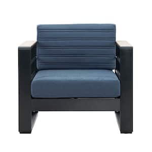 Negley Black Aluminum Outdoor Patio Lounge Chair with Blue Cushions