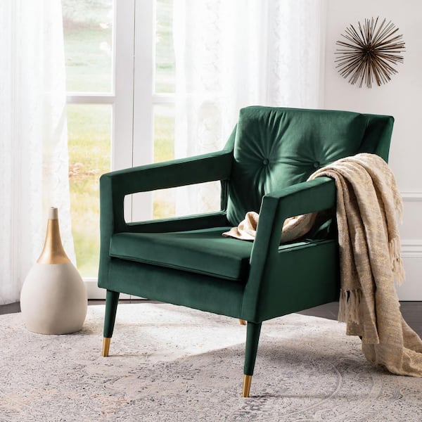 Mara Green/Gold Upholstered Accent Arm Chair