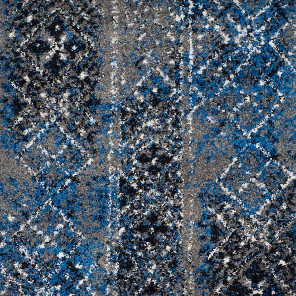 Blue and Silver Geometric Patterned Rectangular Area Rug