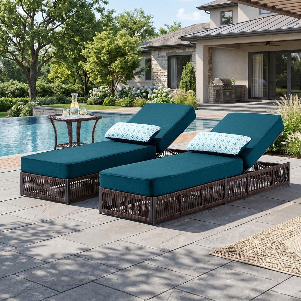 Facent Brown 3-Piece Wicker Outdoor Chaise Lounge, 5-Position Backrest Lounge Day Bed with 5 in. Peacock Blue Cushions price history on PriceWatchPro