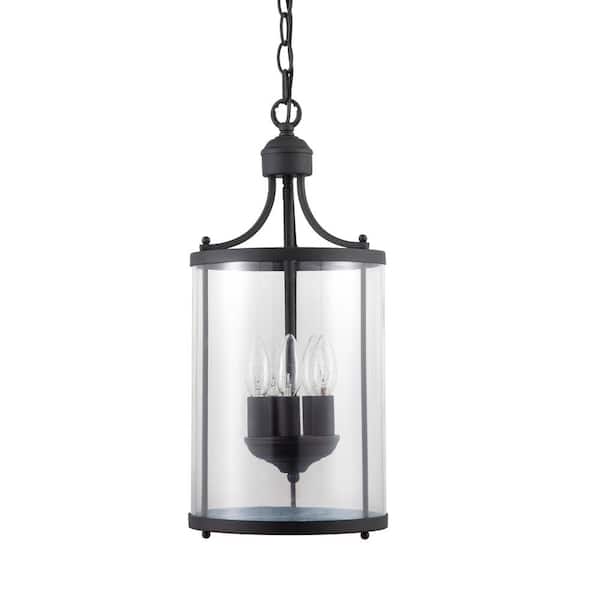 Merra 5-Light Matte Black Pendant Lamp Farmhouse Chandelier with Glass Shade