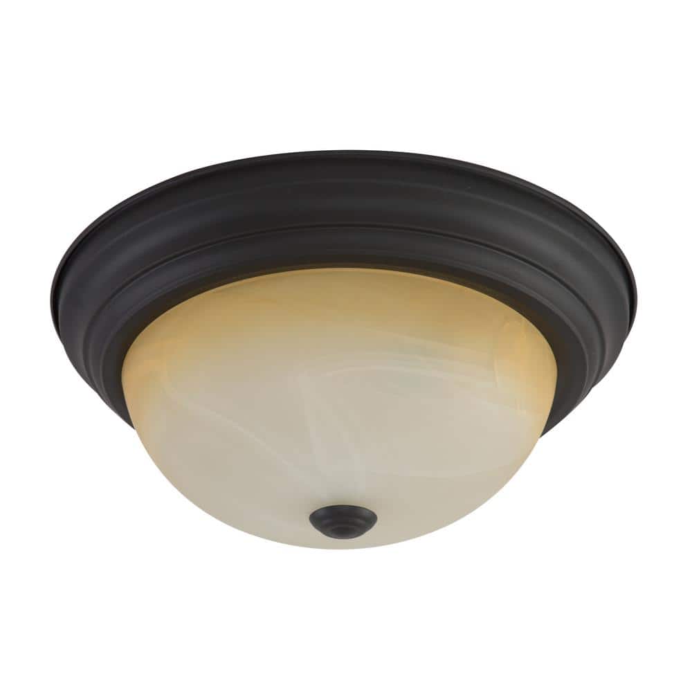 Venetian Bronze 12.75" Circle Flush Mount with Frosted Glass Shade