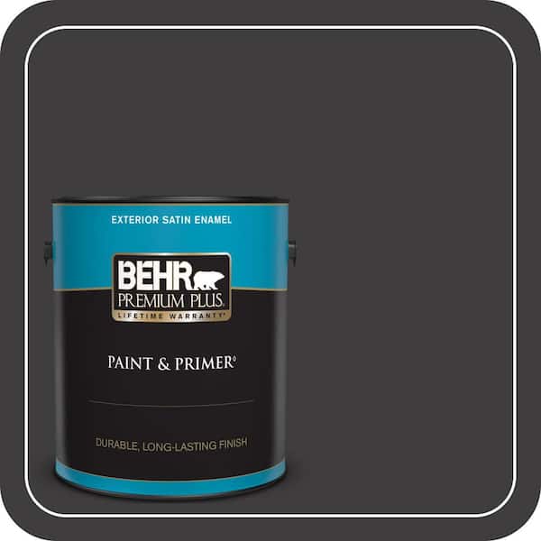 BEHR PREMIUM PLUS 1 gal. #T13-3 Black Lacquer Satin Enamel Exterior Paint & Primer
