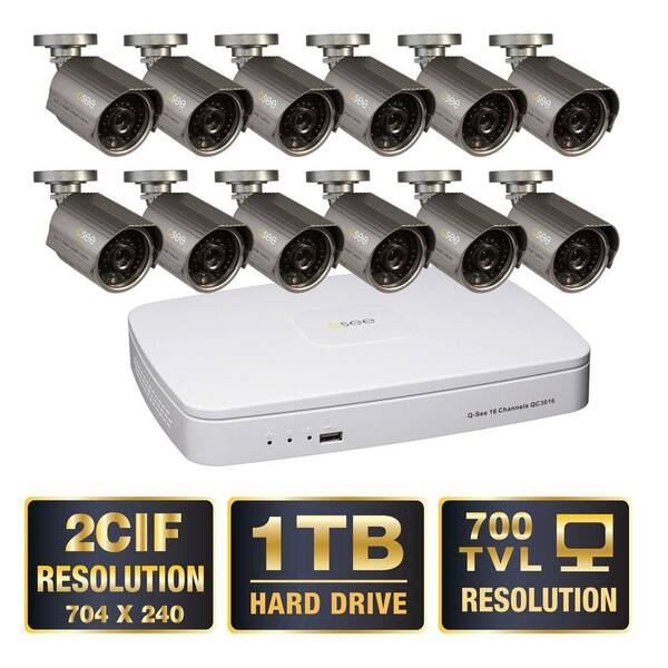 Q-SEE Advanced 16-Channel D1/2CIF 1TB Video Surveillance System 12 Hi-Res 700 TVL Cameras 100 ft. Night Vision-DISCONTINUED
