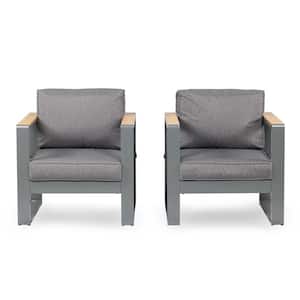 26 in. x 30 in. x 25 in. 2-Piece Aluminum Outdoor Deep Seating Single Sofa Chair Sectional Set with Dark Gray Cushion