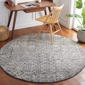 Abstract Black/Ivory 6 ft. x 6 ft. Geometric Round Area Rug